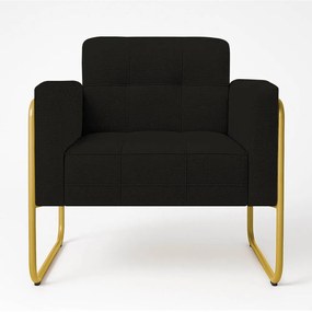 Poltrona Sala Industrial Alta Tubo Dourado Elisa Linho D03 - D'Rossi - Preto