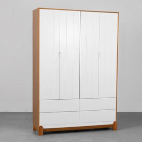 Guarda-Roupa Lotus 4 Portas com 4 Gavetas - Branco e Savana - Guarda-Roupa Lotus 4 Portas com 4 Gavetas - Branco Fosco e Savana