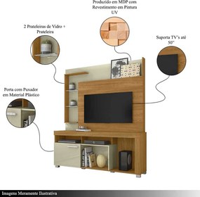 Home Theater Dedalo Prateleira em Vidro MDP até 50 Cumaru/Opala G97 - Gran Belo