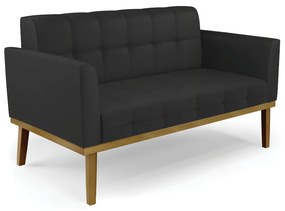 Poltrona Namoradeira Decorativa Karen Pés Fixo em Madeira Castanho PU Preto G19 - Gran Belo