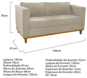 Sofá 2 Lugares Europa Suede Bege ADJ Decor