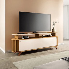 Bancada Decorativa Kirby 1.8 TV até 70 Pol. Ripada Cinamomo/Off White G26 - Gran belo