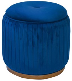 Puff Redondo Drapeado Estofado Nuni - Mel Pinus - Tecido Veludo Azul Safira Kleiner