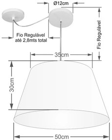 Lustre Pendente Cone Com Desvio Md-4278 Cúpula 30/35x50cm Linho Bege - Bivolt