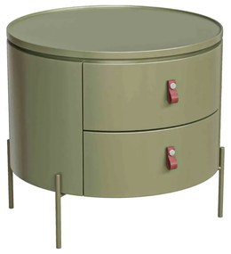 Mesa de Cabeceira Durnell 2 Gavetas Detalhe Puxador Couro Acabamento com Pintura Laca Pés em Metal