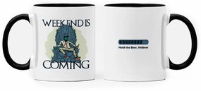Caneca The Weekend is Coming Geek Nerd Branca com Alça Preta