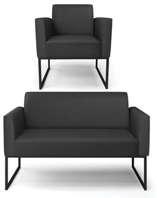 Sofá Namoradeira com Poltrona Base Industrial Preto Marisa Corino D03 - D'Rossi - Preto