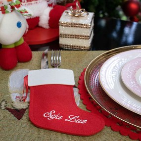 Porta Talher de Natal Bota Seja Luz Vermelho e Branco 20x14 Cm - D'Rossi