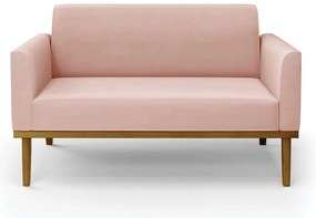 Sofá Namoradeira com Poltrona Base de Madeira Fixa Castanho Marisa Veludo - Rose