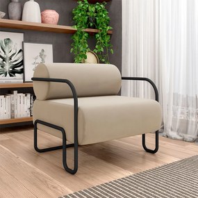 Poltrona Decorativa Sala de Estar Polatsk Base Industrial de Ferro Veludo Bege G33 - Gran Belo