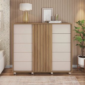 Cômoda Ripado Tulia 136cm 2 Portas 5 Gavetas MDP Buriti/OffWhite G11 - Gran Belo
