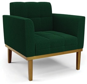 Poltrona Sala Decorativa Elisa Base de Madeira Castanho Bouclê D03 - D'Rossi - Verde