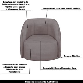 Conjunto Decorativo Sofá 240cm e Poltrona Clarke com Puff Round Veludo Rosê G45 - Gran Belo