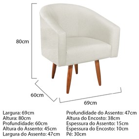 Poltrona Luiza Pés Palito Mel Linho Bege - ADJ Decor