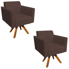 Kit 02 Poltronas Giratória Marisa Suede Marrom Base Madeira MM30