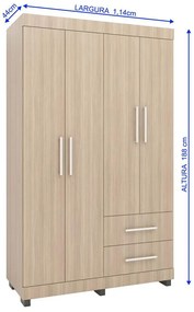 Roupeiro Guarda Roupa Alto 4 Portas 2 Gavetas Marrom Montana