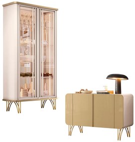 Conjunto Decorativo 1 Cristaleira e 1 Buffet Texas/Bambino Off White/Champagne G26 - Gran Belo