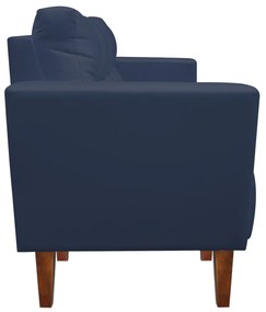 Sofá Namoradeira Livia Suede Azul Marinho Pés Chanfrado Castanho - D'Rossi