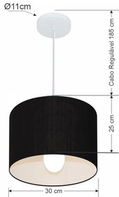 Lustre Pendente Cilíndrico Md-4113 Cúpula em Tecido 30x25cm Preto - Bivolt