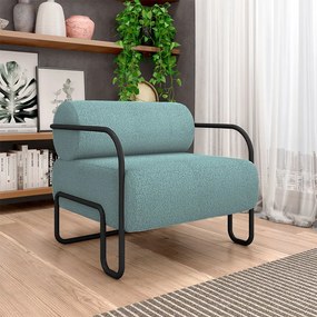 Poltrona Decorativa Sala de Estar Polatsk Base Industrial de Ferro Bouclê Azul G33 - Gran Belo