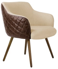 Poltrona Decorativa Kitana Pés Palito PU Sintético/Linho Marrom/Bege G15 - Gran Belo