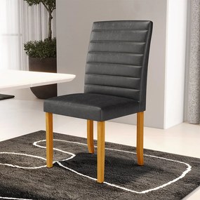 Cadeira de Sala de Jantar Estofada Veiga Madeira Maciça PU Preto G78 - Gran Belo