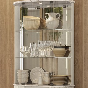 Cristaleira de Vidro com Led 91cm Sala de Jantar Zunari M20 - D'Rossi - Calacata e Off White