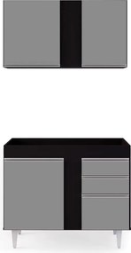 Kit Armário Aéreo e Balcão de Cozinha Lavanderia Aurora sem Tampo 100cm L06 - D'Rossi - Preto e Cinza