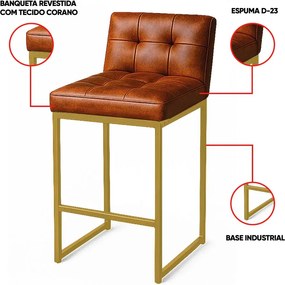 Banqueta Cozinha Alta com Encosto Industrial Dourado Lirina PU C05 - D'Rossi - Nozes