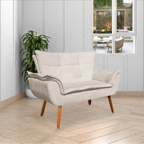 Poltrona Namoradeira Pés Palito Charger Suede Bege G19 - Gran Belo