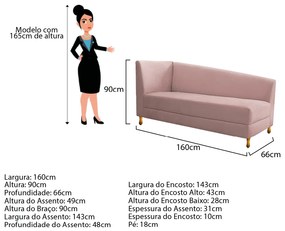 Recamier Valéria 160cm Lado Esquerdo Suede Rosê - ADJ Decor
