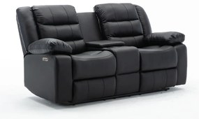 Sofá Reclinável Elétrica Sala de Cinema Hollywood 2 Lugares com Massagem Aquecimento Baú Entrada USB/USB-C PU Preto G94 - Gran Belo