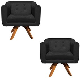 Kit 02 Poltronas Giratória Julia Suede Preto Base Madeira MM30 D'Rossi