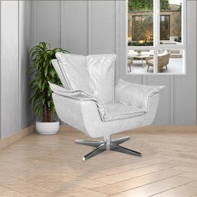 Poltrona Decorativa Base Giratória Cromada Charger PU Branco G19 - Gran Belo