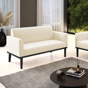 Poltrona Namoradeira Decorativa Isabella Pés Fixo em Madeira Preto Veludo Bege G19 - Gran Belo