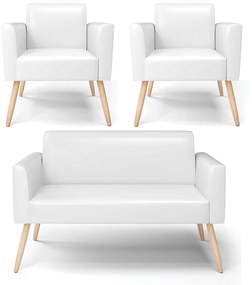 Sofá Namoradeira com 2 Poltronas Pés Palito Natural Marisa Corano D03 - D'Rossi - Branco