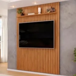 Painel TV 65 Pol 183cm Suspenso Ripado Noah D04 Freijó - Mpozenato