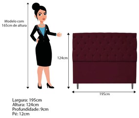 Kit Cabeceira e Calçadeira Liverpool 195 cm King Size Suede Bordô - ADJ Decor