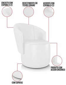 Poltrona Decorativa Orgânica Fixa para Sala Kit 2 Malu Sintético PU M11 - D'Rossi - Branco