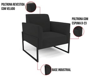 Poltrona Base Industrial Alta Preto Marisa Veludo D03 - D'Rossi - Preto
