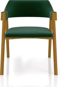 Cadeira Sala de Jantar e Jogos Carteados Madeira Maciça Poker Veludo Verde/Mel G42 - Gran Belo