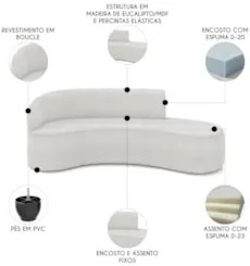 Sofá 4 Lugares Para Sala 220cm Orgânico Wendi Boucle Cinza I01  - Mpoz
