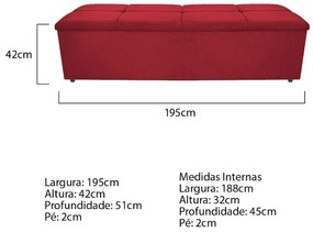 Calçadeira Munique 195 cm King Size Suede Vermelho - ADJ Decor