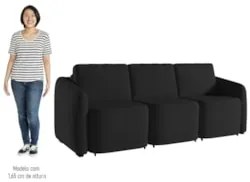 Sofá Cama Casal para Sala 276cm Polska Z08 Veludo Preto - Mpozenato