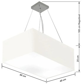 Lustre Pendente Retangular Md-4372 Cúpula em Tecido 60x40cm Branco
