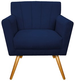 Poltrona Laura Pés Palito Mel Suede Azul Marinho - ADJ Decor