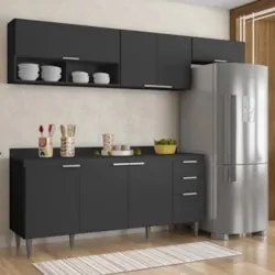 Armário de Cozinha Com Tampo CP03 250cm Pérola Preto Z34 - Mpozen