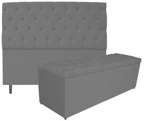 Kit Cabeceira e Calçadeira Liverpool 160 cm Queen Size Linho Chumbo - ADJ Decor