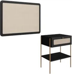Cabeceira Solteiro 90cm e Mesa 1 Gaveta Arlo A10 Nero/Dourado - Mpozen