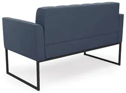 Sofá Namoradeira e 2 Poltronas Base Industrial Preto Ana Suede Azul Ma
